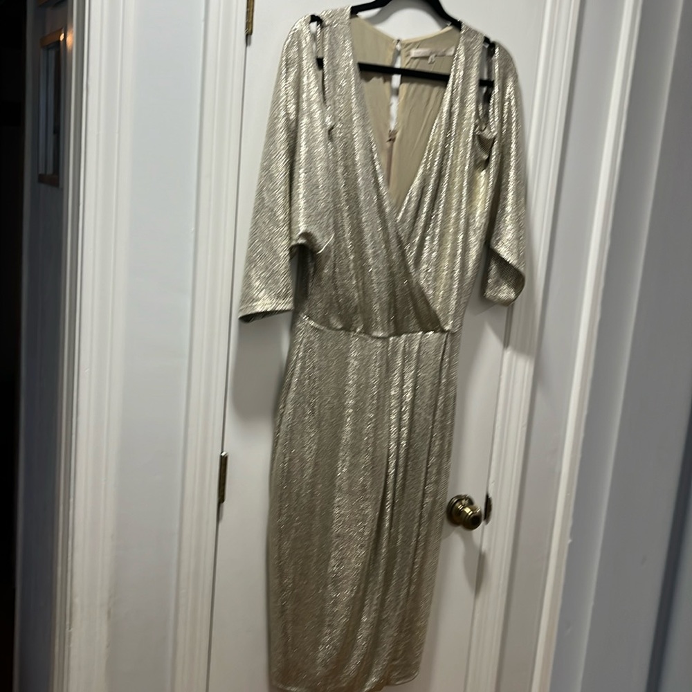 Gold cold shoulder shimmer dress